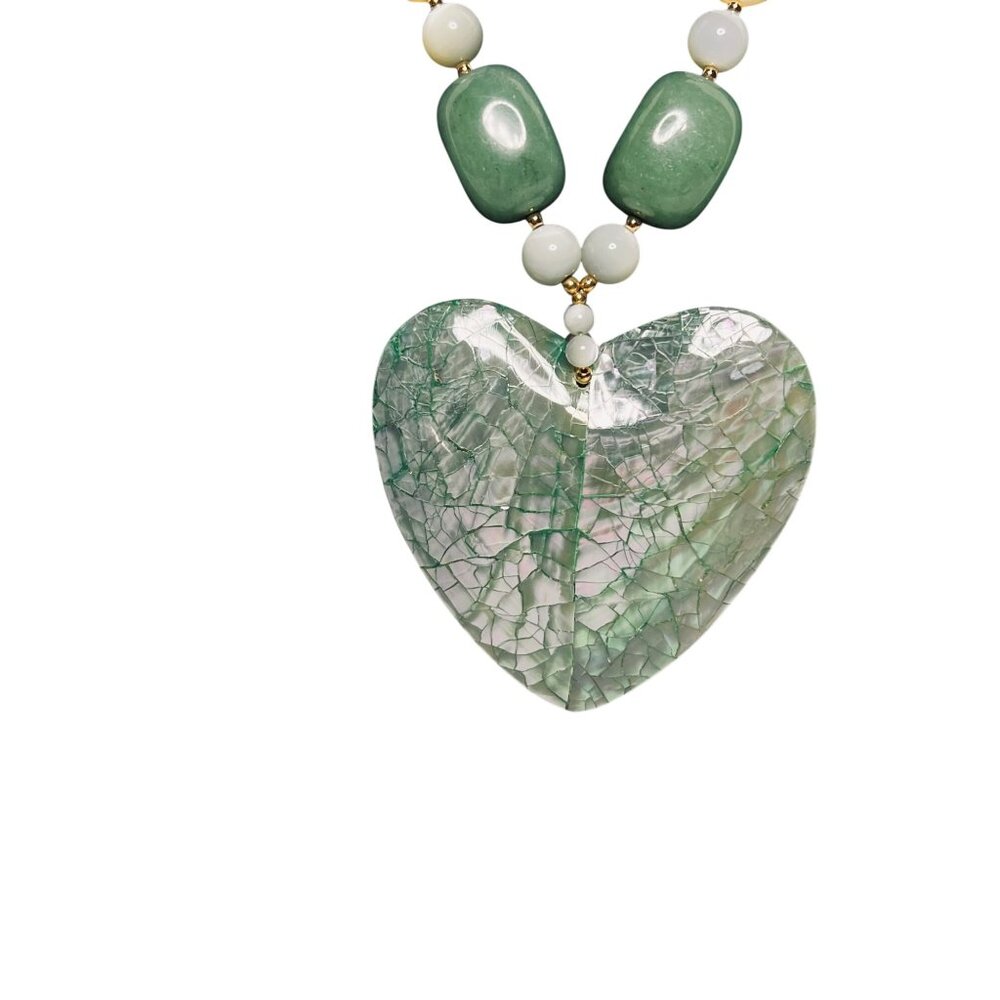 Lee Sands Aventurine MOP And Crackle Abalone Shell Heart Necklace (6274) - Picture 2 of 6